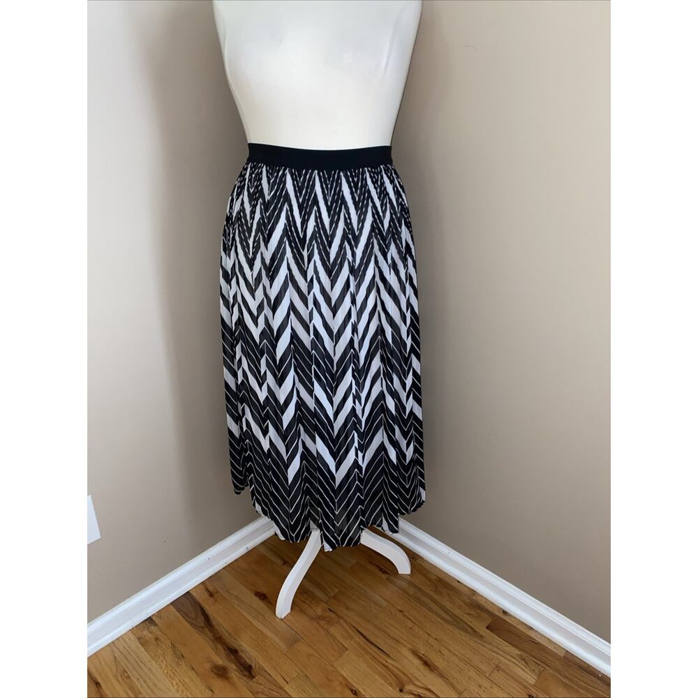 Ny Collection Black & White Chevron Stripe Chiffon Lined Midi Full Skirt Size XL